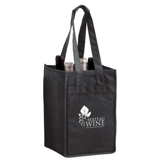 Custom Logo Wine Tote Bag - 4 Bottle Non-Woven Tote (7"x7"x11") - Screen Print - VINE4-SP